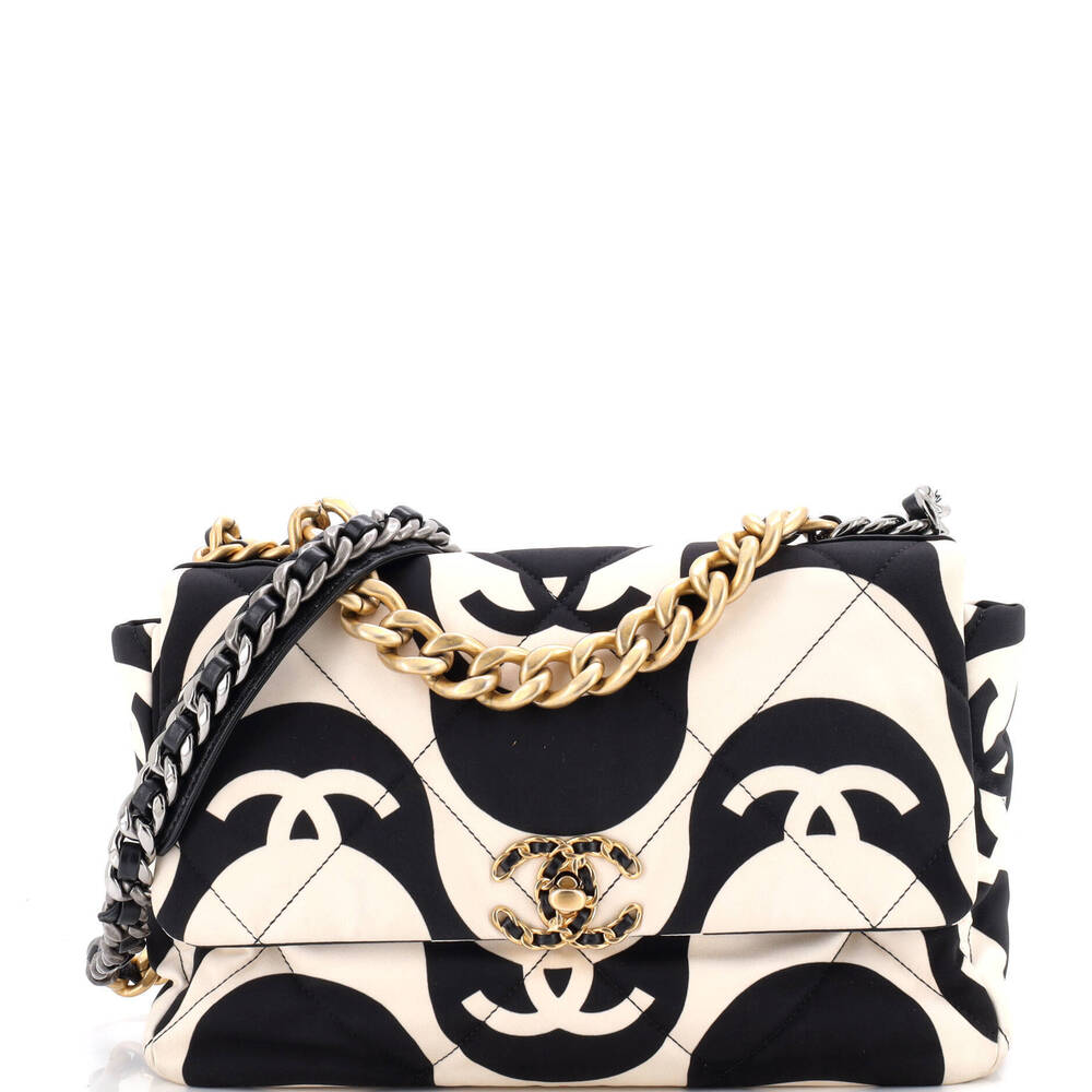 Chanel Large 19 Flap Bag Quilted Printed Silk